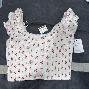 Primark White Flutter Sleeve Crop Blouse